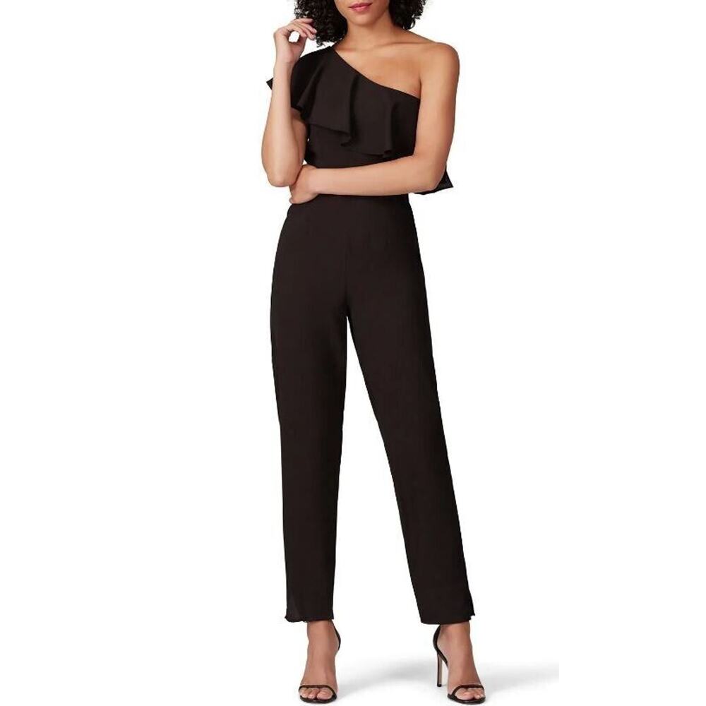 Yumi Kim Women's One Shoulder Cascade Jumpsuit in Black Large MSRP $218